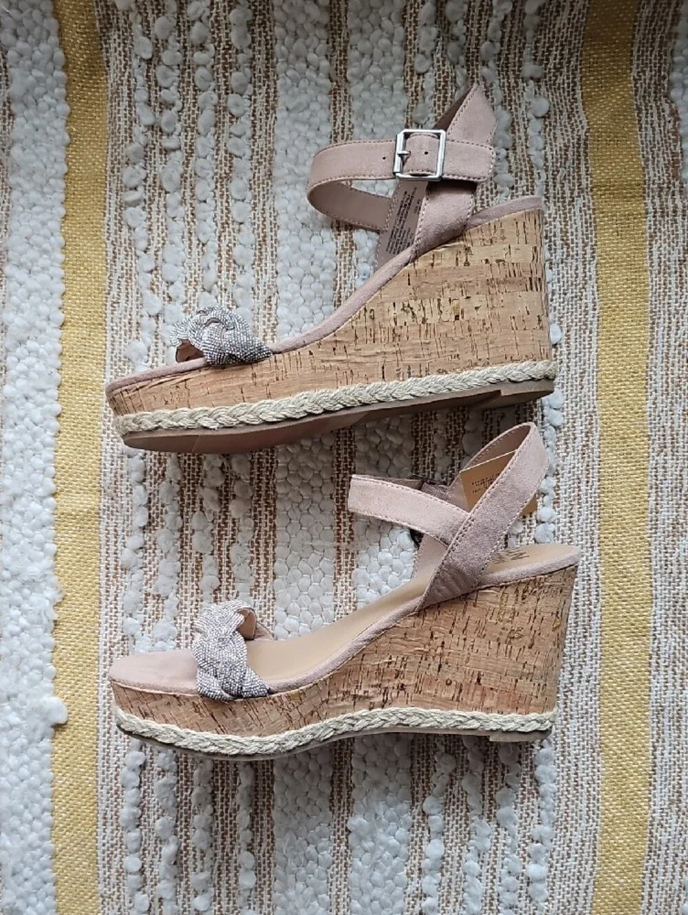 Blush Braided Cork Wedge Sandals with Ankle Strap